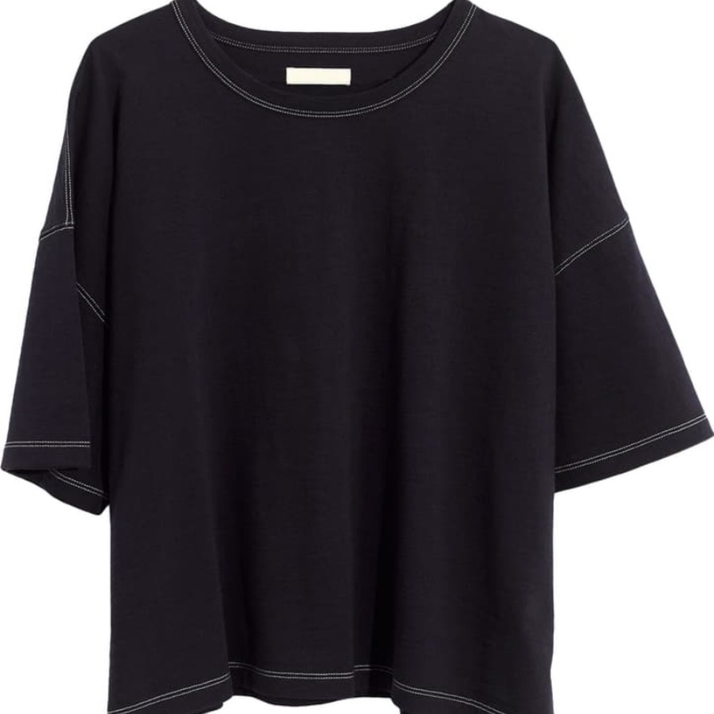 Madewell Oversized Tee with Contrast Stitching - Navy (Cadet) (L)